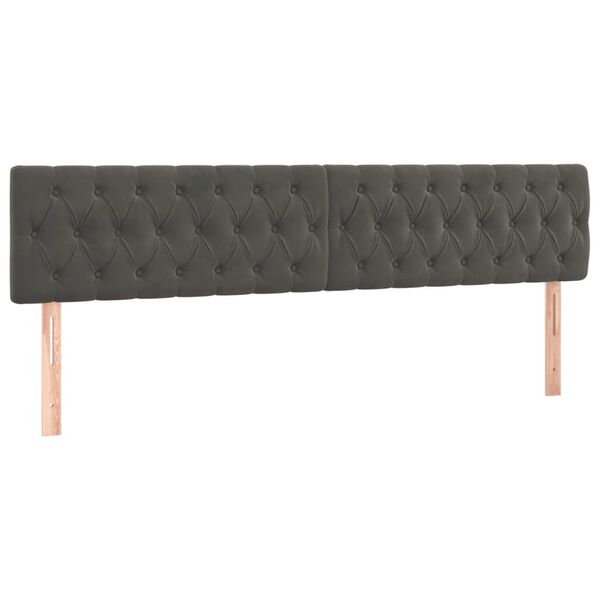 vidaXL sengegavl med LED-lys 200x7x78/88 cm velour m&oslash;rkegr&aring;