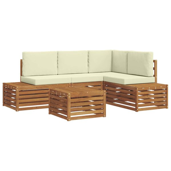 vidaXL Udend&oslash;rs sofagruppe med pude 5 Stk Naturlig og Fl&oslash;de