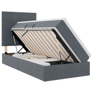 vidaXL Seng med opbevaring og madras M&oslash;rkegr&aring; 90 x 200 cm Fl&oslash;jl