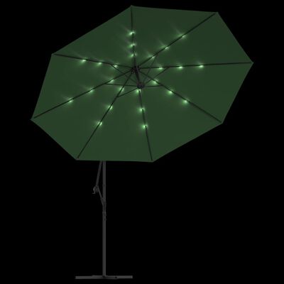 vidaXL hængeparasol med LED-lys og metalstang 350 cm grøn