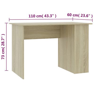 vidaXL skrivebord 110x60x73 cm konstrueret træ sonoma-eg