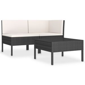 vidaXL lounges&aelig;t til haven 3 dele med hynder polyrattan sort