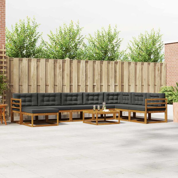 vidaXL Udend&oslash;rs sofagruppe med pude 9 pcs Naturlig og Antracit