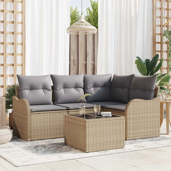 vidaXL Havesofa S&aelig;t med opbevaring 5 pcs Sort polyrattan