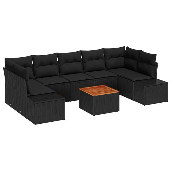 vidaXL Havesofa S&aelig;t med opbevaring 8 pcs Sort polyrattan