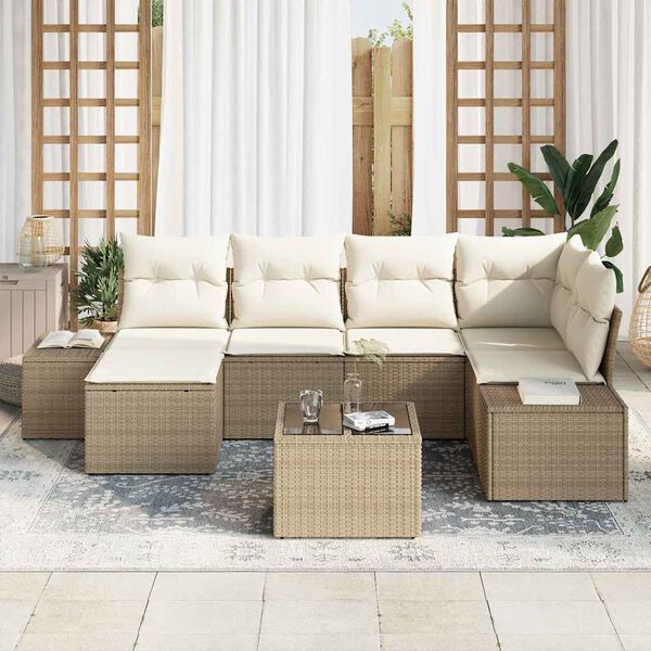 vidaXL Havesofa Sæt med pude 6 pcs Beige og creme polyrattan