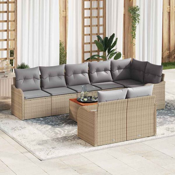 vidaXL Havesofa S&aelig;t med pude 9 pcs Beige polyrattan