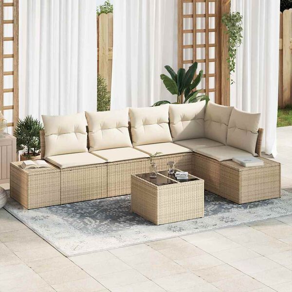 vidaXL Havesofa S&aelig;t 6 pcs Beige polyrattan