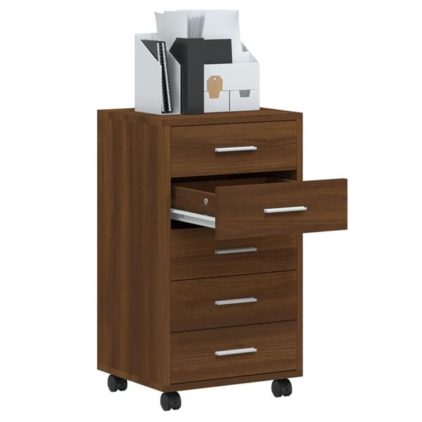 vidaXL kommode med hjul konstrueret træ brun egetræ