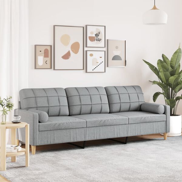 vidaXL 3-personers sofa med pyntepuder 210 cm stof lysegr&aring;