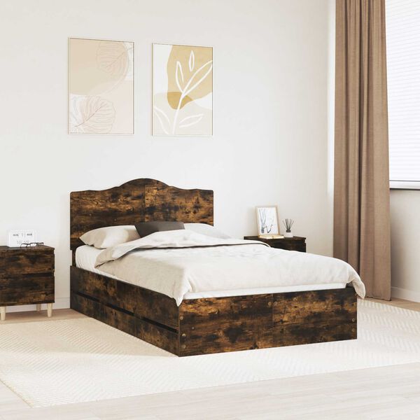 vidaXL Sengestel med skuffe R&oslash;get eg 135 x 190 cm Ingeni&oslash;rtr&aelig;