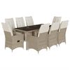 vidaXL bistros&aelig;t til haven 9 dele med hynder polyrattan beige