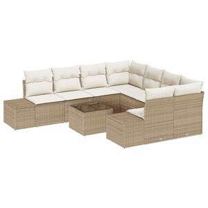 vidaXL Havesofa S&aelig;t med pude 9 pcs Beige polyrattan