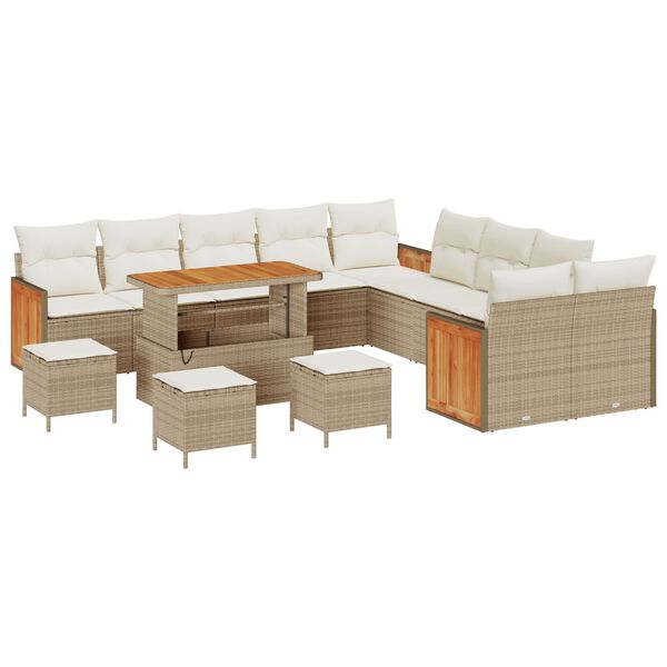 vidaXL Havesofa S&aelig;t med pude 14 pcs Beige og creme