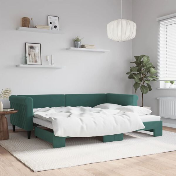 vidaXL daybed med udtræk 90x200 cm velour mørkegrøn