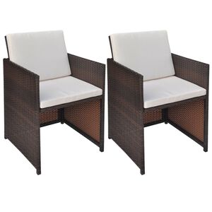 vidaXL havestole 2 stk. med hynder og puder polyrattan brun
