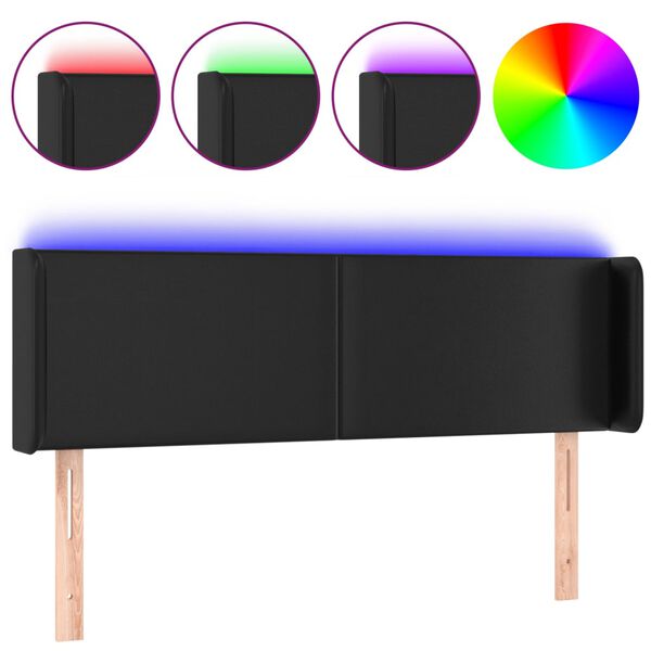 vidaXL sengegavl med LED-lys 147x16x78/88 cm kunstl&aelig;der sort