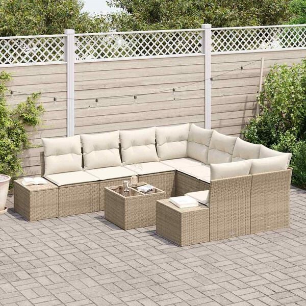 vidaXL Havesofa Sæt med pude 9 pcs Beige polyrattan