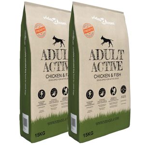 vidaXL luksust&oslash;rfoder til hund Adult Active Chicken & Fish (2 x 15 kg)