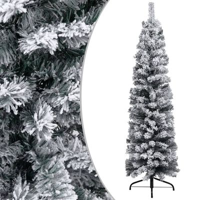 vidaXL smalt juletræ med kuglesæt + lys og sne 120 cm grøn