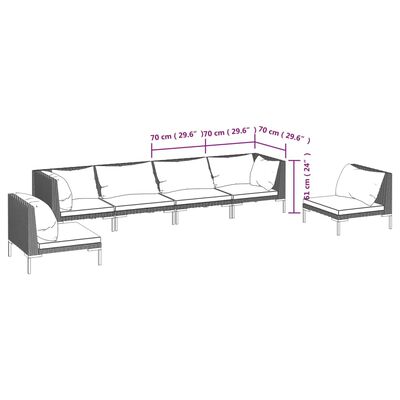vidaXL loungesæt til haven 6 dele med hynder polyrattan mørkegrå