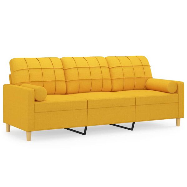 vidaXL 3-personers sofa med puder og hynder 180 cm stof lysegul