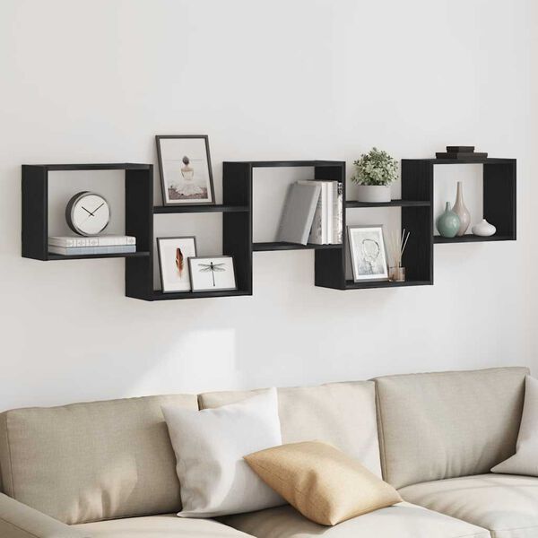 vidaXL vægreol med 5 rum konstrueret træ sort