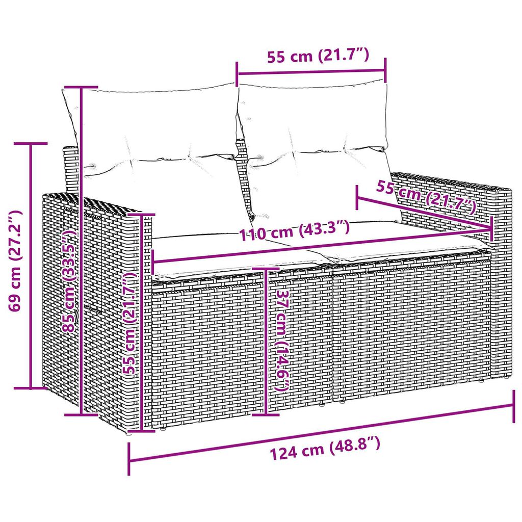 vidaXL Havesofa Sæt 14 pcs Grå og mørkegrå Stor Poly rattan og Metal