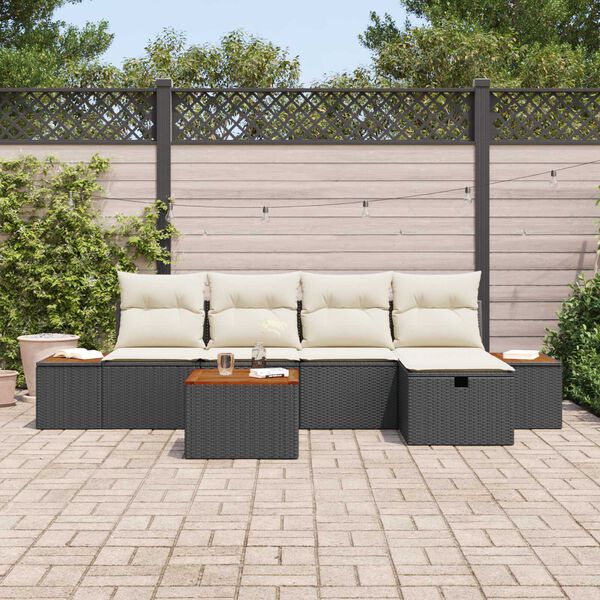 vidaXL Havesofa Sæt med pude 6 pcs Sort Poly rattan