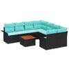vidaXL Havesofa S&aelig;t med opbevaring 9 pcs Sort og turkis polyrattan