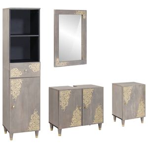 vidaXL Badev&aelig;relsesskabs&aelig;t med skuffe 4 pcs Gr&aring; Massivt mangotr&aelig;