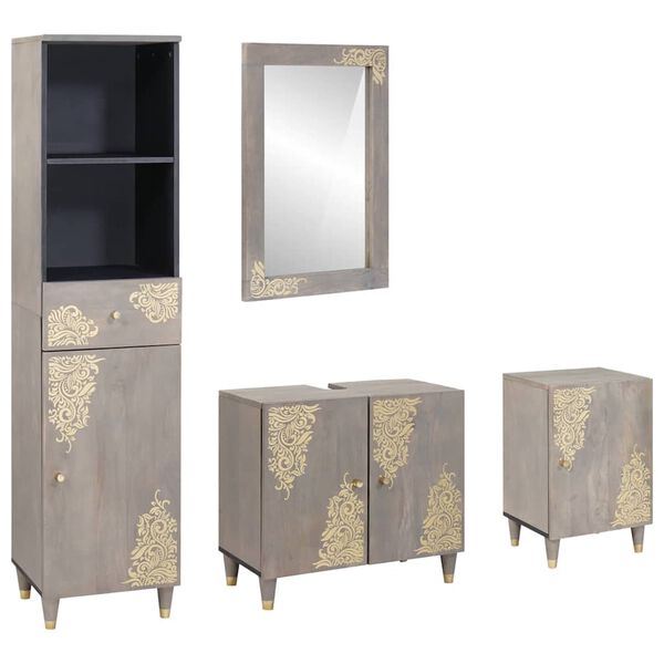 vidaXL Badev&aelig;relsesskabs&aelig;t med skuffe 4 pcs Gr&aring; Massivt mangotr&aelig;