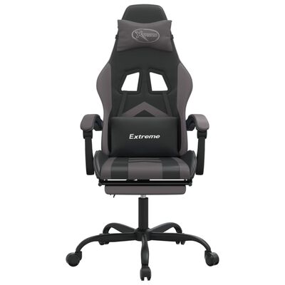 vidaXL drejelig gamingstol med fodstøtte kunstlæder sort og grå