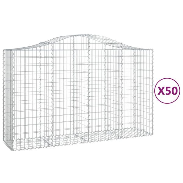vidaXL buede gabionkurve 50 stk. 200x50x120/140 cm galvaniseret jern
