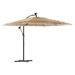 vidaXL haveparasol med LED-lys og st&aring;lstang 246x246x230 cm brun