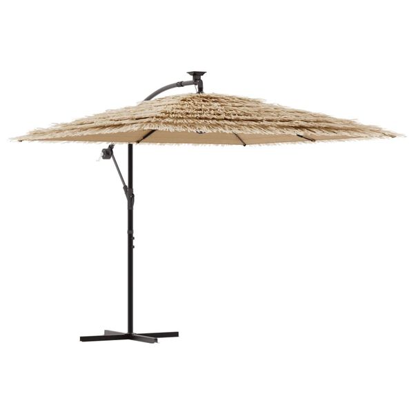 vidaXL haveparasol med LED-lys og st&aring;lstang 246x246x230 cm brun