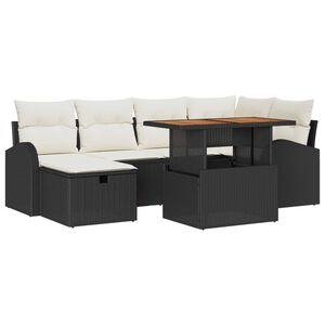 vidaXL Havesofa S&aelig;t 7 pcs Sort polyrattan