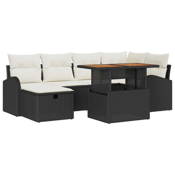 vidaXL Havesofa S&aelig;t 7 pcs Sort polyrattan