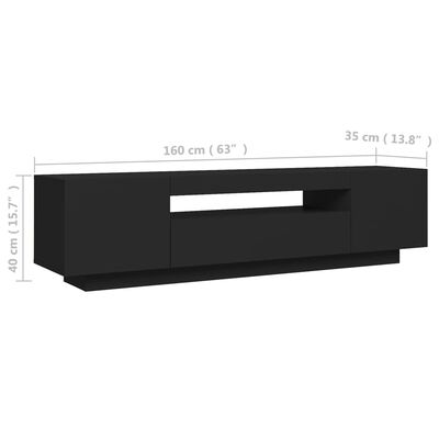 vidaXL tv-bord med LED-lys 160x35x40 cm sort