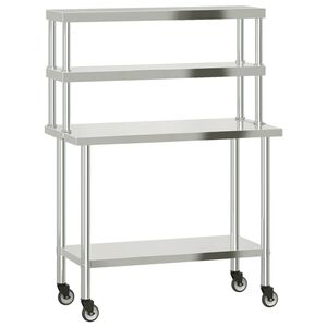 vidaXL k&oslash;kkenbord med tophylde 110x55x150 cm rustfrit st&aring;l