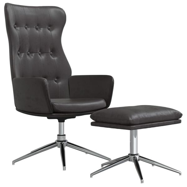 vidaXL l&aelig;nestol med fodskammel kunstl&aelig;der skinnende sort