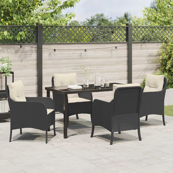 vidaXL Have Spisebordss&aelig;t med pude 5 pcs Sort polyrattan