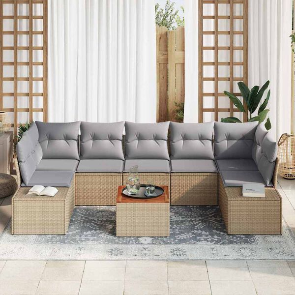 vidaXL Havesofa S&aelig;t med pude 8 pcs Beige polyrattan