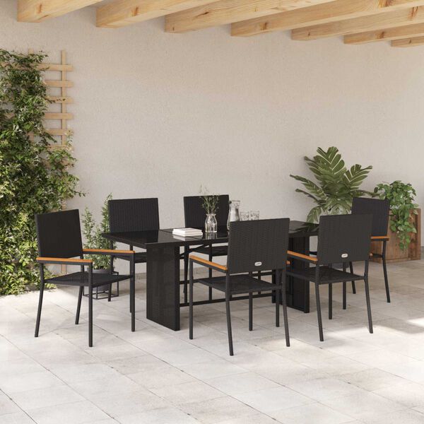 vidaXL Have Spisebordss&aelig;t 7 pcs Sort polyrattan
