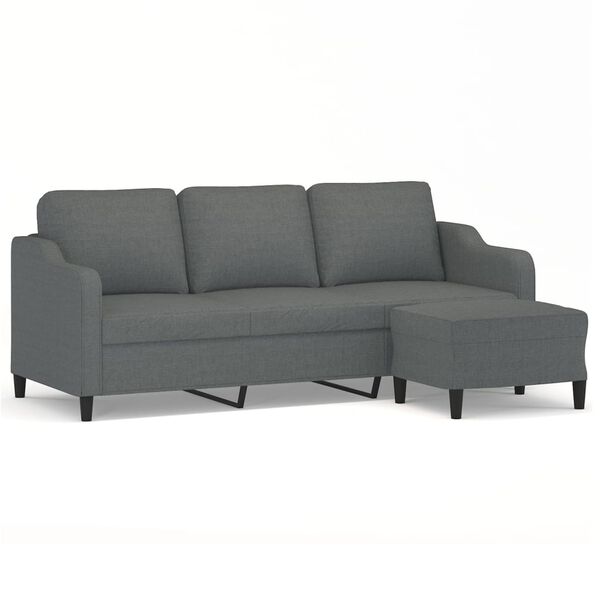 vidaXL 3-personers sofa med fodskammel 180 cm stof M&oslash;rkegr&aring;