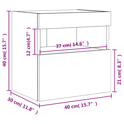 vidaXL væghængt tv-bord med LED-lys 40x30x30 cm sort