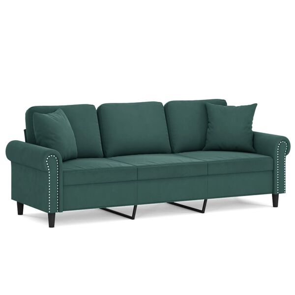 vidaXL 3-personers sofa med pyntepuder 180 cm velour m&oslash;rkegr&oslash;n