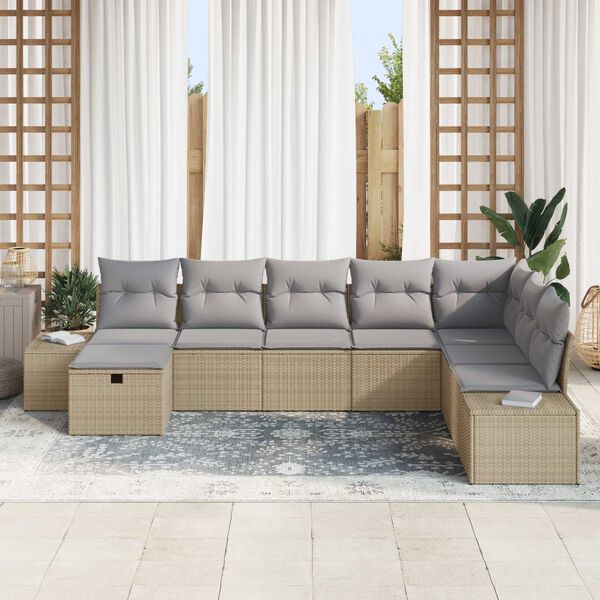 vidaXL Havesofa Sæt med pude 8 pcs Beige polyrattan