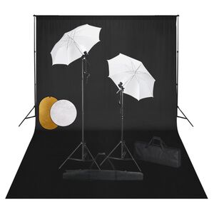 vidaXL fotostudieudstyr med lamper, paraplyer, baggrund og reflektor