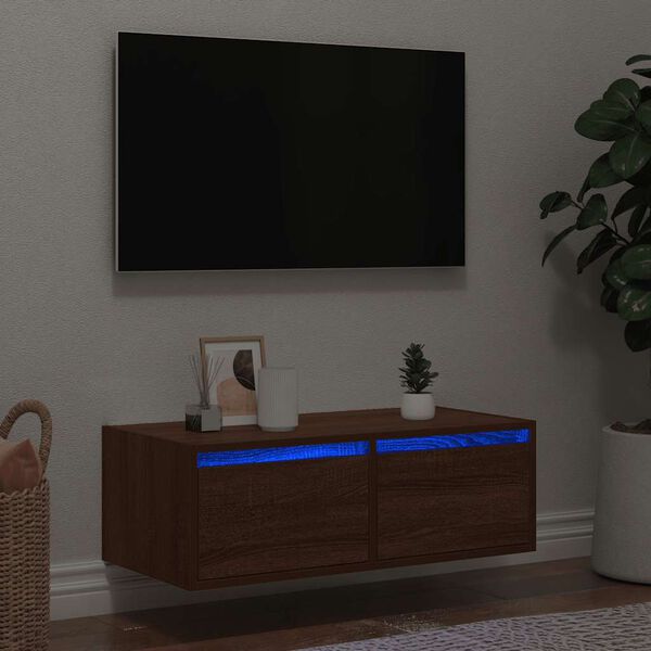 vidaXL tv-bord med LED-lys 75x35,5x25 cm brun egetr&aelig;sfarve